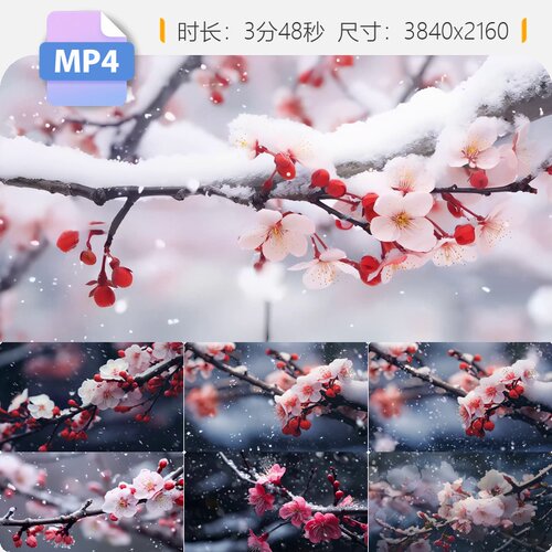高清梅花赋梦苇寒冬雪景LED大屏唯美绽放意境腊梅古典淡视频素材