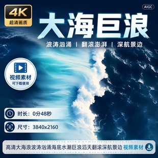 高清大海浪波涛汹涌海底水潮巨浪滔天翻滚深航景边视频素材