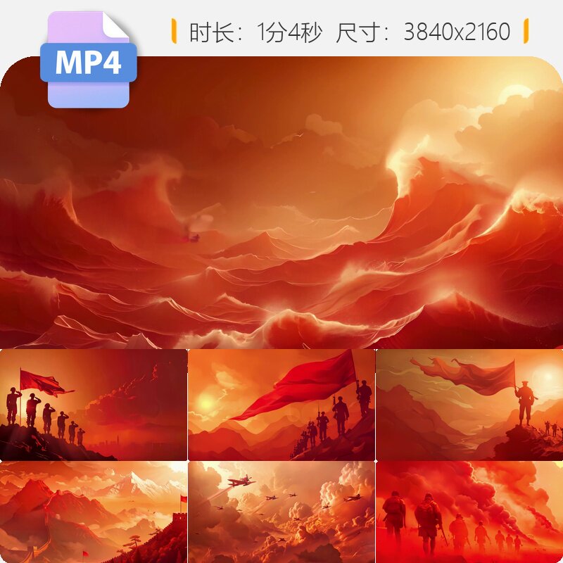 高清八一建军节保卫祖国原创红旗飘扬强军梦视频素材
