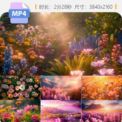 高清花海4K视频素材合集百齐放唯美梦幻风舞台背景led视频素材