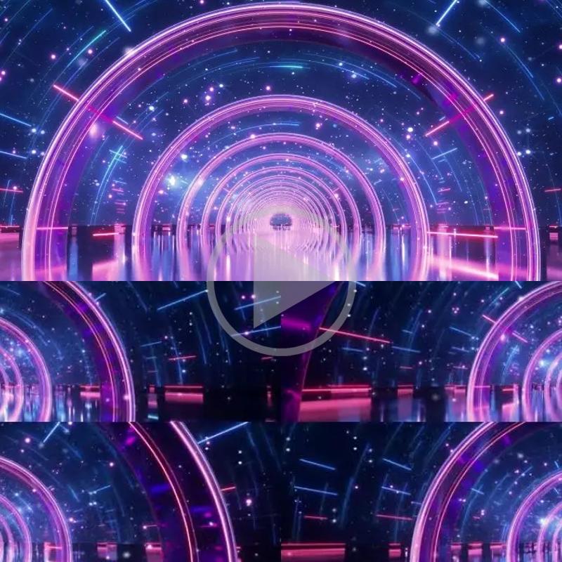 高清浪漫梦幻霓虹星空星轨隧道穿梭赛博朋克蒸汽波绚丽视频素材