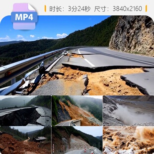高清地质灾害山体滑坡道路损毁泥石流崩塌方房屋倒难破坏视频素材