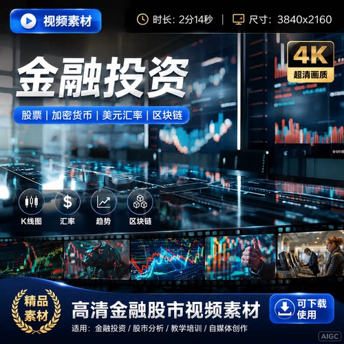 高清金融股票投资K线图加密货币美元汇率股市趋势区块链视频素材