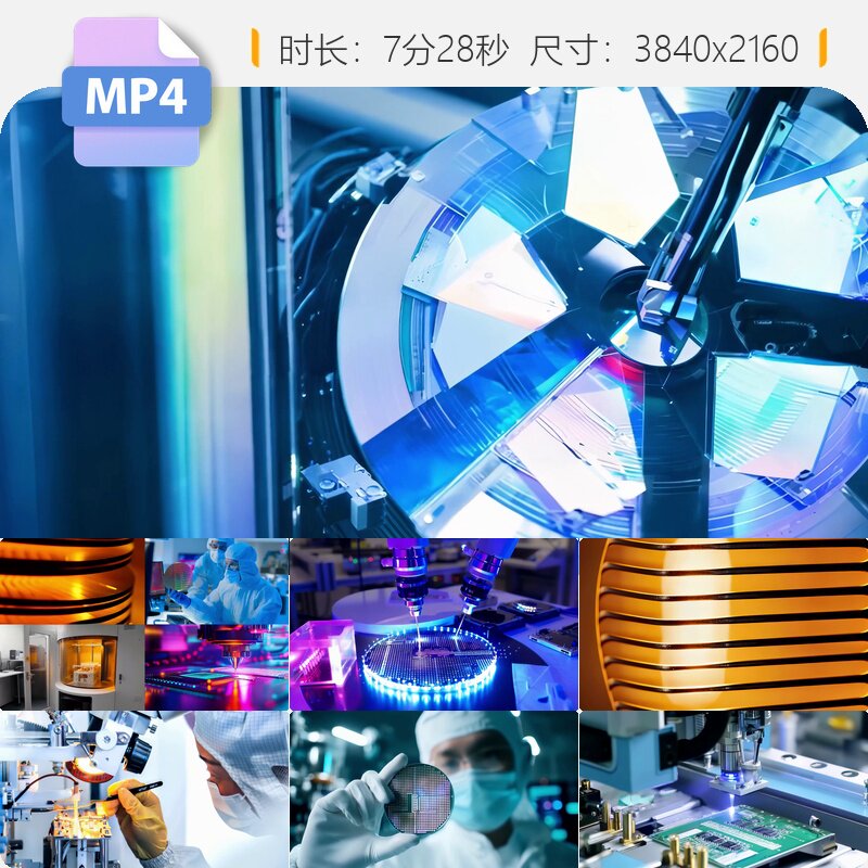 高清芯片半导体晶圆制造工厂生产CPU测试封装高精度设备视频素材