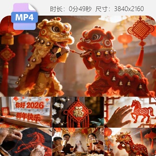 高清春节传统民俗庆祝视频素材 舞龙舞狮福字灯笼团圆年夜饭拜年