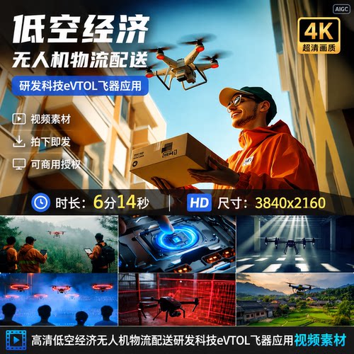 高清低空经济无人机物流配送研发科技eVTOL飞器应用视频素材