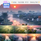 高清江南水乡日出烟雨朦胧4K延时摄影乌镇古桥流水船航视频素材