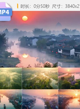 高清江南水乡日出烟雨朦胧4K延时摄影乌镇古桥流水船航视频素材