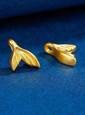 足金999新款鱼尾3D硬金包银鲸鱼尾巴黄金余生有你挂坠锁骨项链女