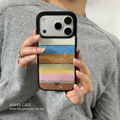 ANNACASEins春日温柔油画撞色条纹适用苹果17promax手机壳iphone1