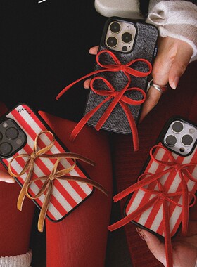 JUEVES星期四新年丝绒绑带壳iphone15pm手机壳苹果14pro红色15max