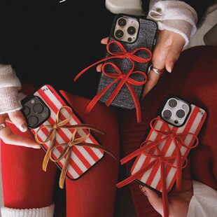 JUEVES星期四新年丝绒绑带壳iphone15pm手机壳苹果14pro红色15max