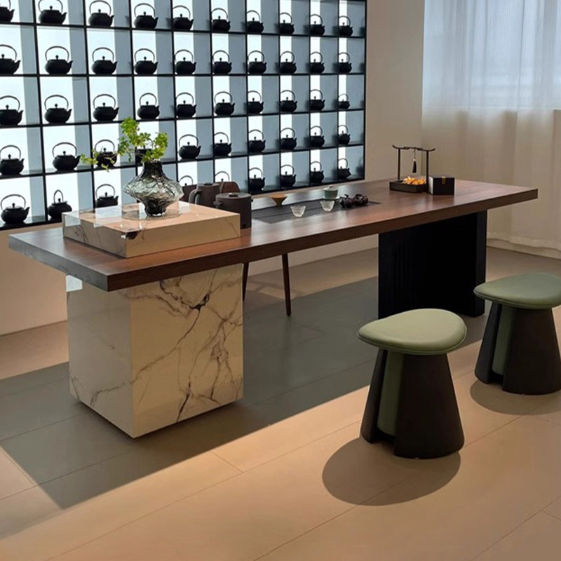 新中式木纹岩板茶台设计师款家用别墅高端黑胡桃木岩板茶桌椅组合,住宅家具,家用茶台/茶桌,淘宝优惠券,粉丝福利购,淘宝优惠卷