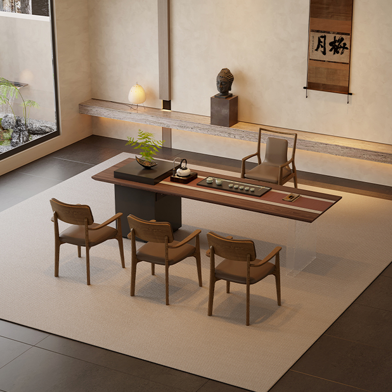 新中式别墅亚克力悬浮岩板茶台椅