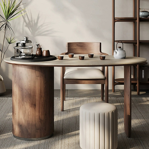 中古风雅致小茶桌胡桃木岩板泡茶