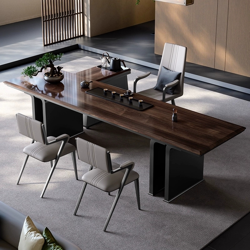 意式轻奢南美胡桃木茶桌椅组合