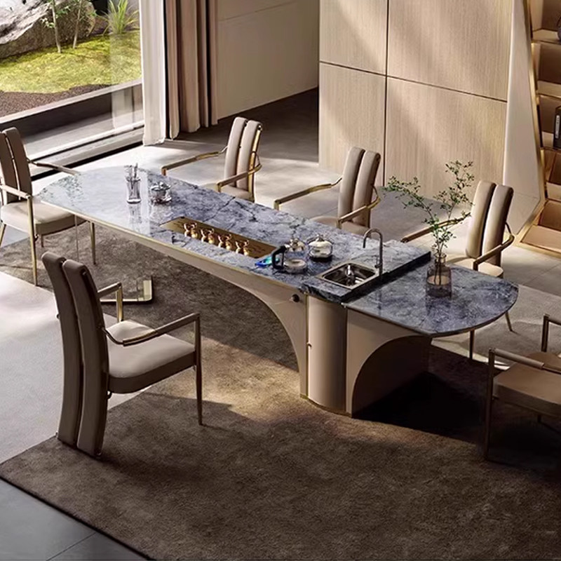 轻奢高级感奢石岩板悬浮设计茶桌