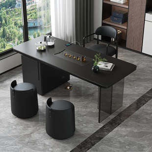 现代简约阳台家用岩板茶桌亚克力桌脚烧水壶泡茶一体式 茶桌椅组合