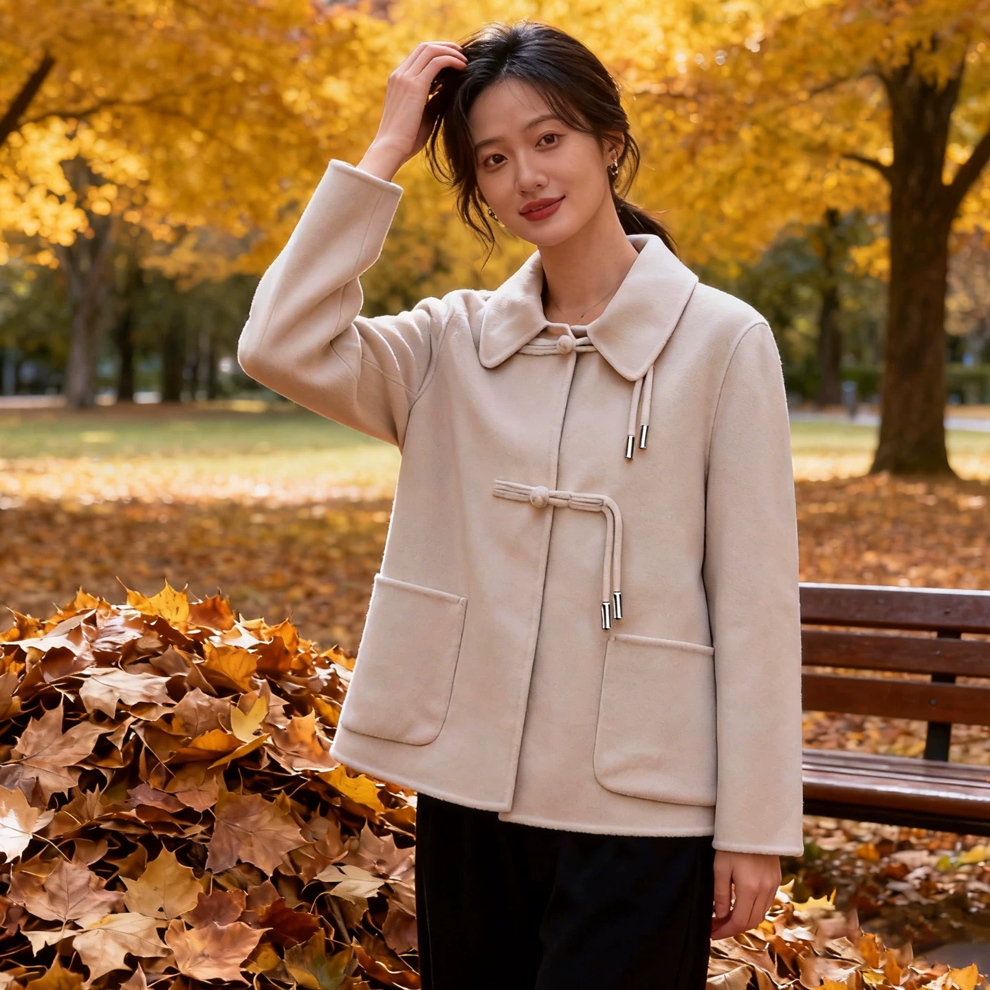 小个子通勤双面绒羊毛大衣女2025冬季新品翻领单排扣短款毛呢外套