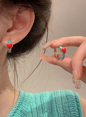 红色珐琅滴釉拼色爱心耳扣女高级感耳饰女轻奢独特精致气质耳环
