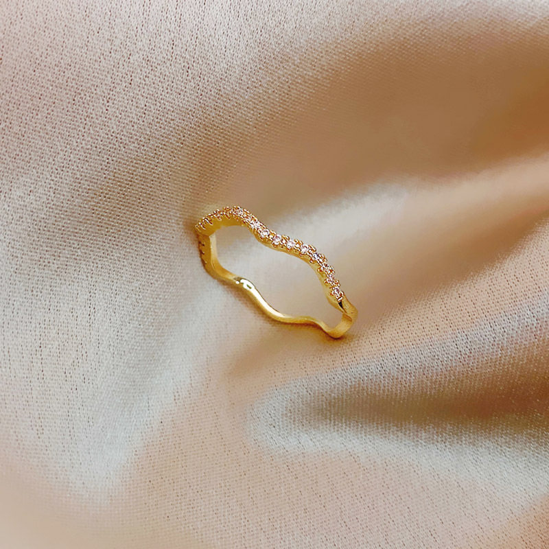 波浪素圈戒指女日式轻奢小众设计高级感夸张食指开口指环ins潮