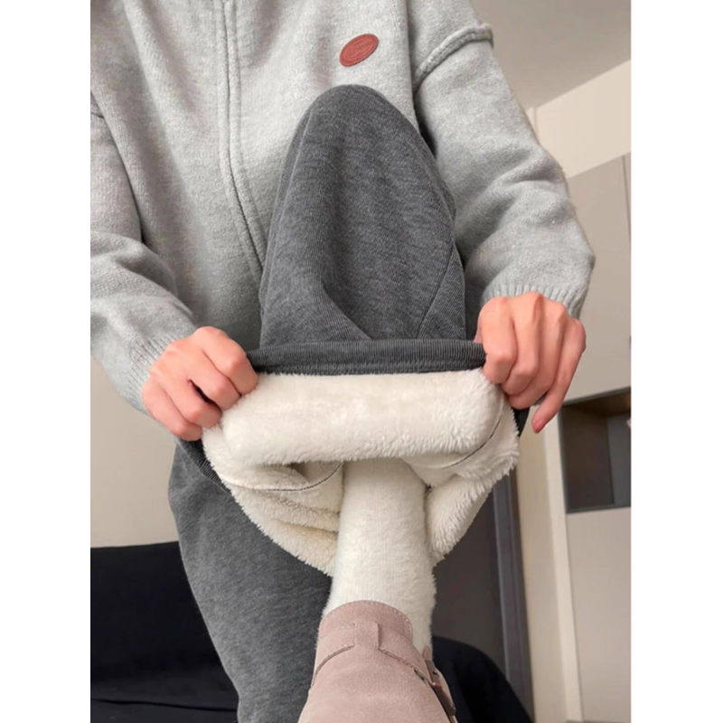 大码300斤羊羔绒糯米阔腿裤女秋冬加绒加厚阔腿宽松直筒拖地长裤