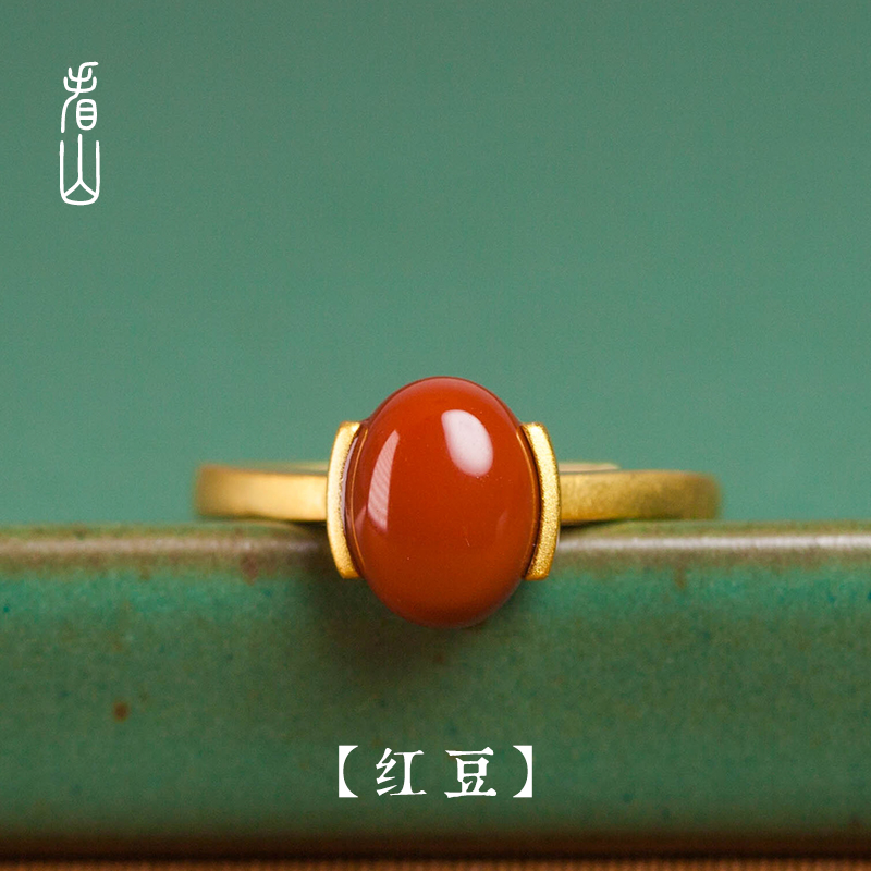 看山女式南红新中式银戒指