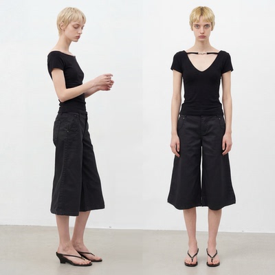 GORWNNOTOLD黑色微喇七分裤