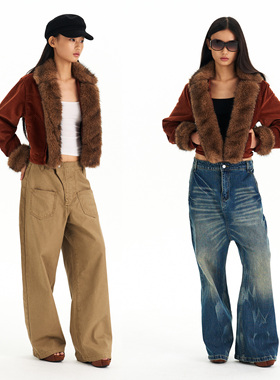 Grown Notold 毛绒领拼接灯芯绒短款夹克外套