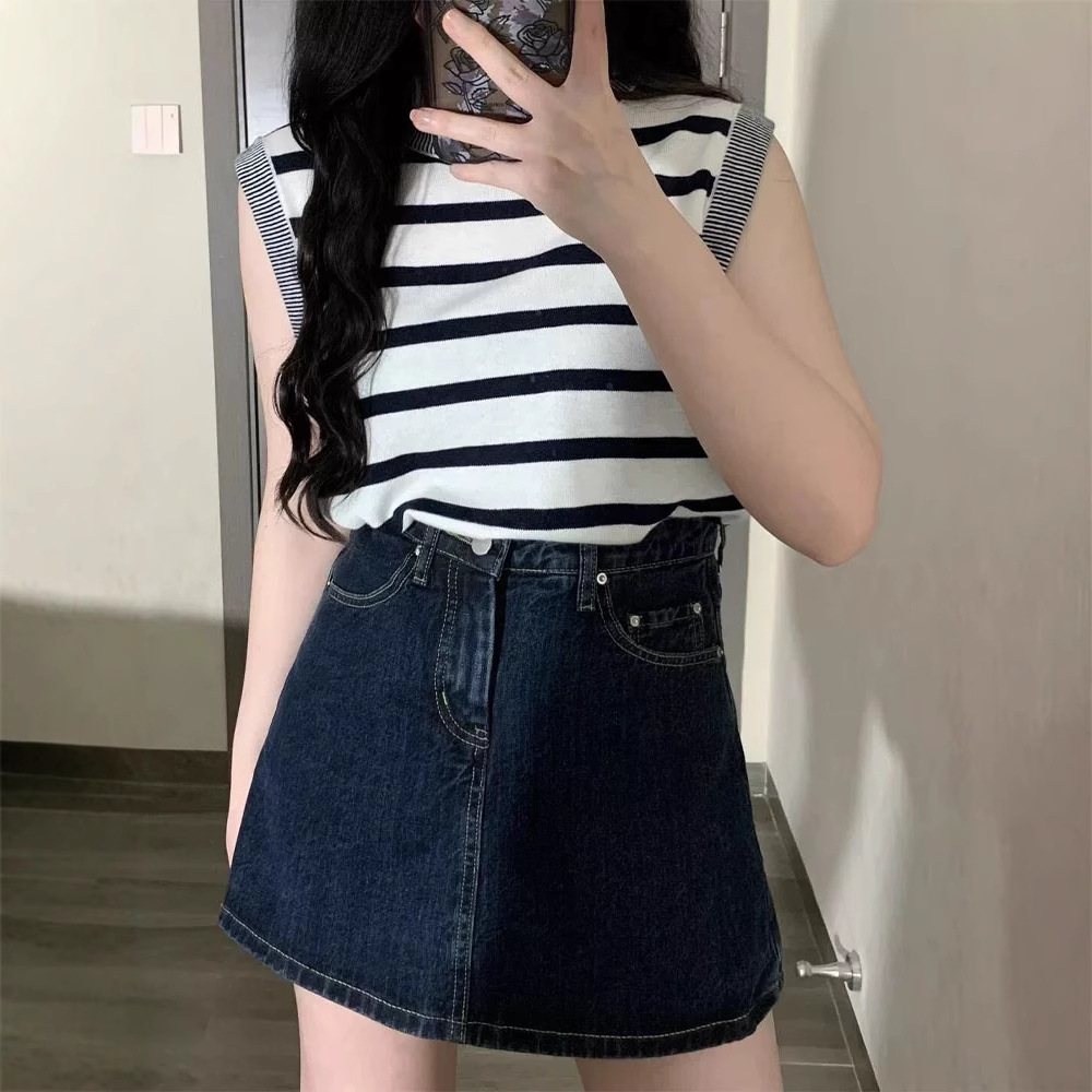 大码复古牛仔半身裙女夏季胖mm防走光高腰显瘦显高包臀a字短裙裤