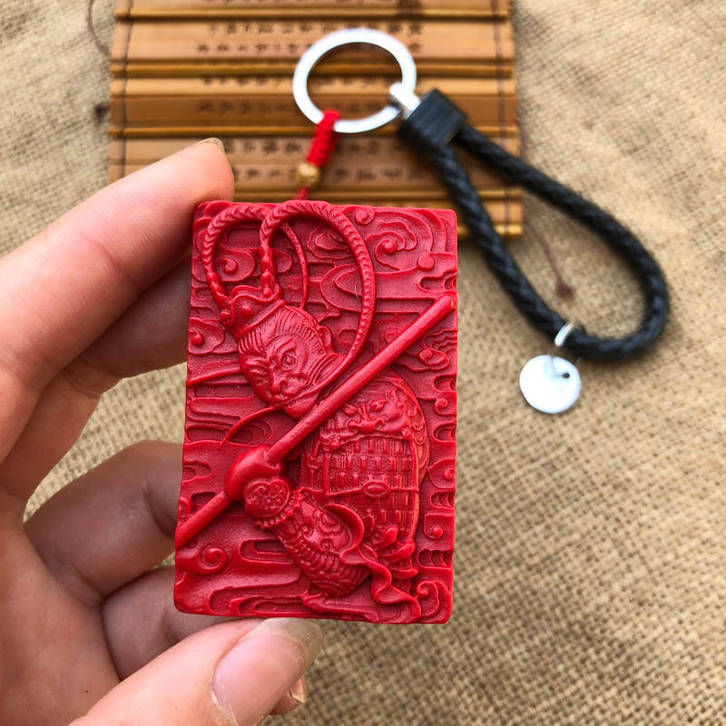 齐天大胜钥匙扣台湾原色朱砂战斗圣佛帝王红护身钥匙扣送证书