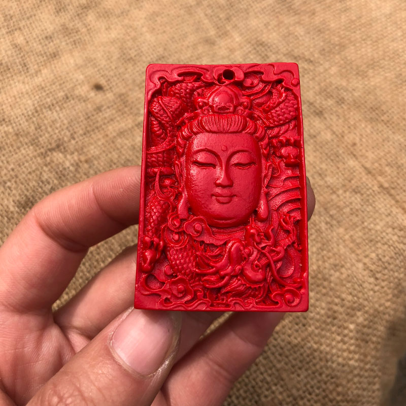台湾原色朱砂吊牌转运护身帝王红活菩萨挂件情侣款项链送证书