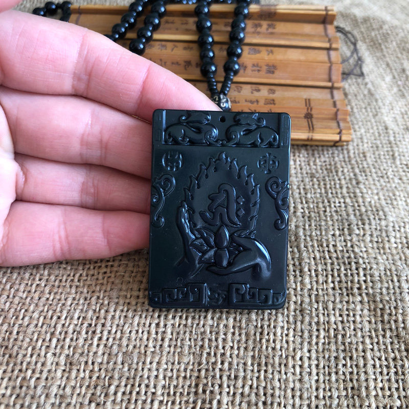 麒麟玉佩项链天然火焰佛牌护身符