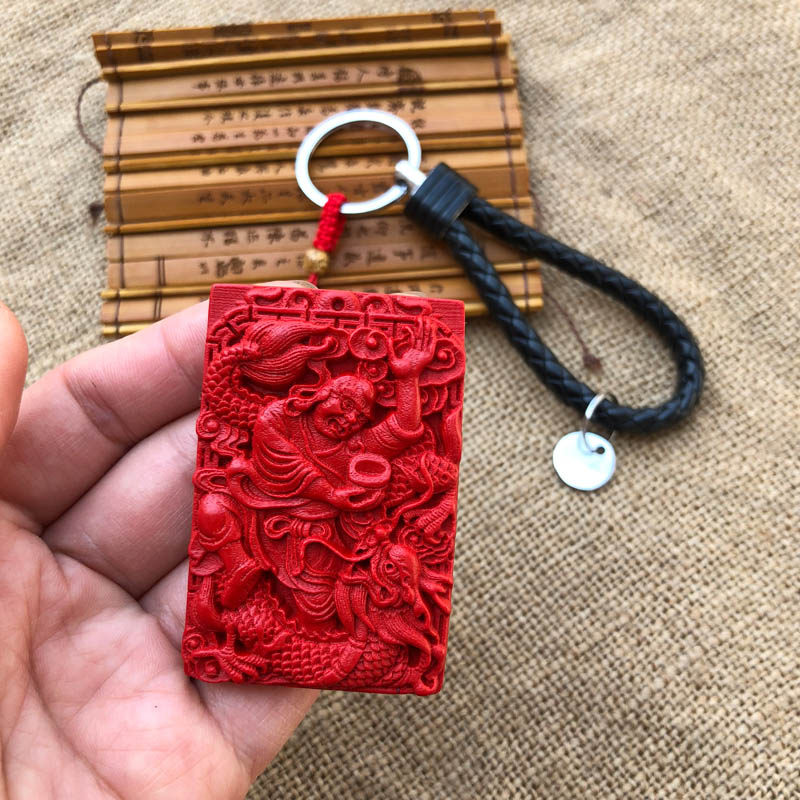 罗汉降龙钥匙扣台湾原色朱砂本命年帝王红护身钥匙扣送证书