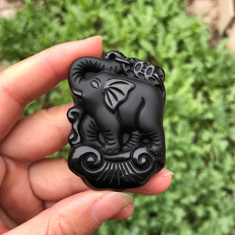 天然黑曜石玉佩挂件证书吊坠