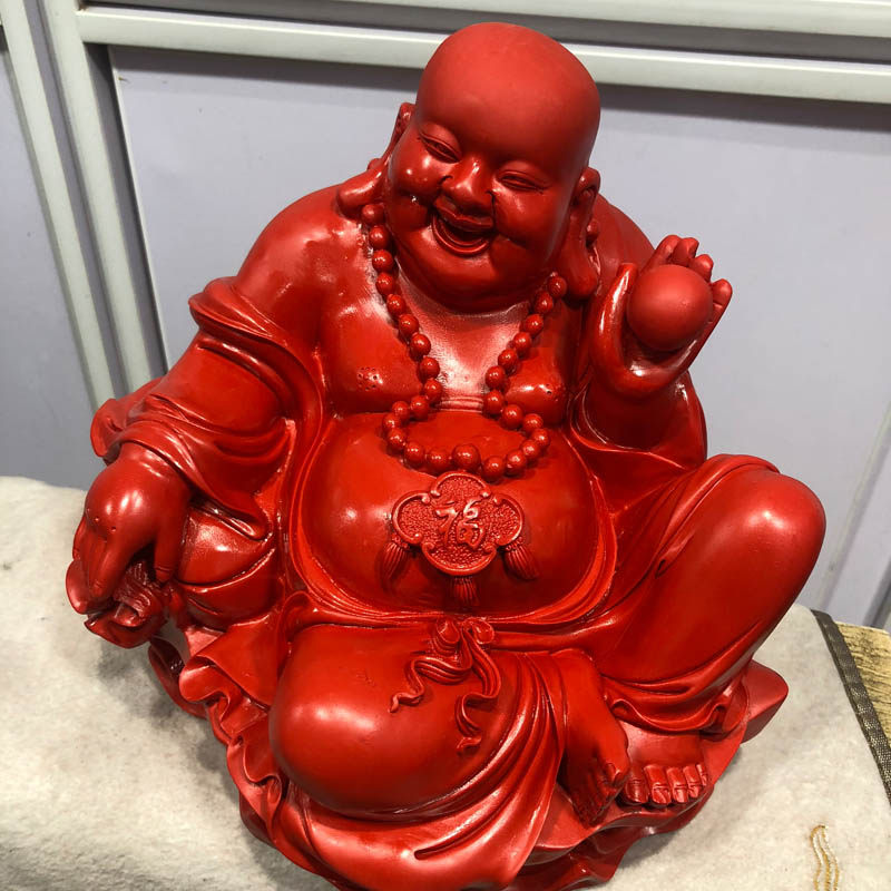 弥勒佛摆件台湾原色朱砂佛公送宝家居供奉镇宅风水摆件送证书
