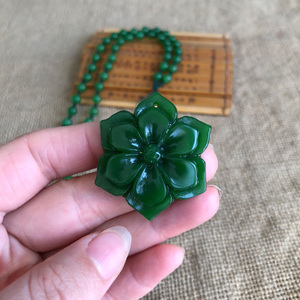 莲花玉佩项链外蒙料花开富贵男女吊坠玉石花朵情侣毛衣链挂件