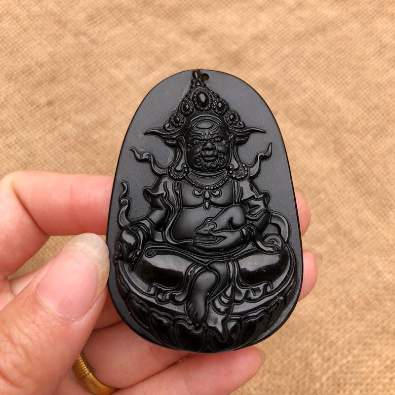 天然黑曜石证书黄财神