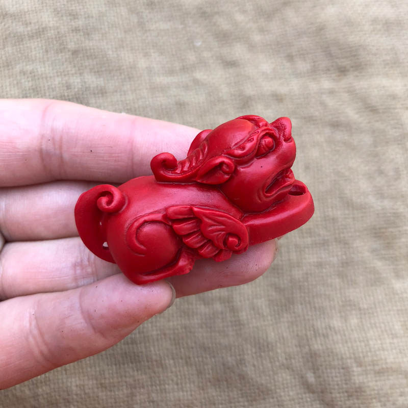 台湾原色朱砂飞天火麒麟吊坠情侣玉麒麟钥匙扣男女项链挂件送证书