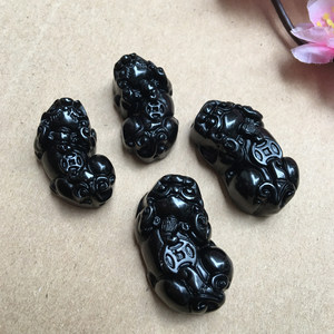 天然黑曜石貔貅吊坠挂件 单个 可穿手链挂件三钱招财貔貅证书
