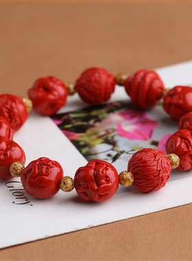 台湾原色朱砂十二生肖证书手串