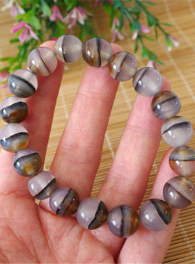 天然花纹缠丝原色玛瑙证书佛珠