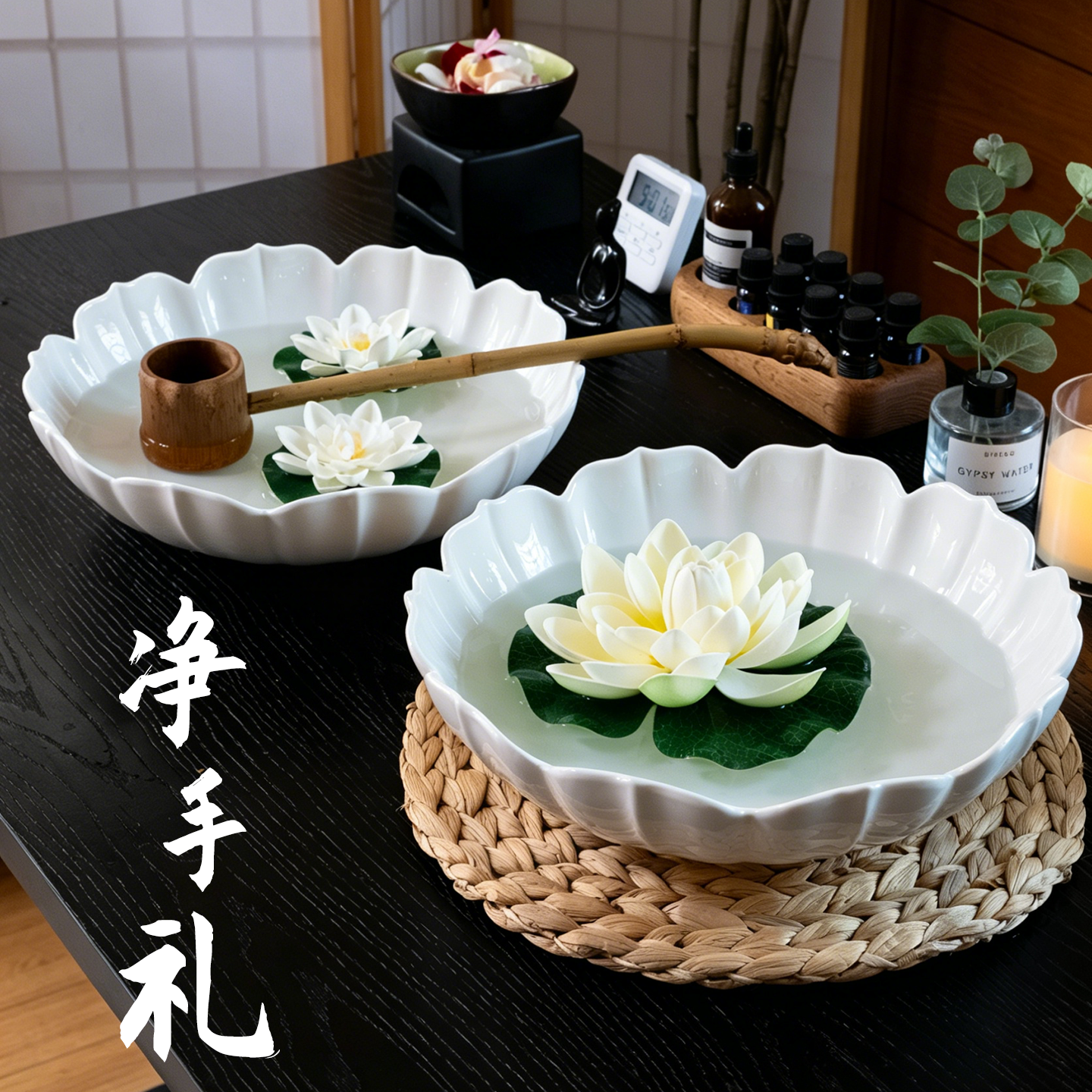 白色莲花陶瓷净手盆瑜珈净手礼美容床观景盆spa水疗装饰观景看盆