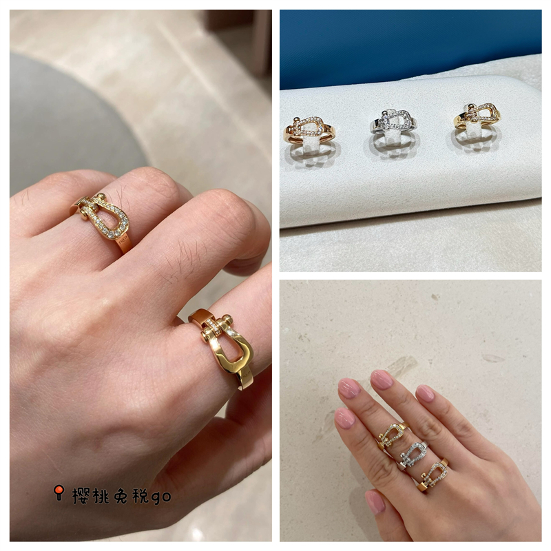 代购Fred斐登Force 10中号马蹄扣戒指 18K金镶钻情侣指环男女对戒
