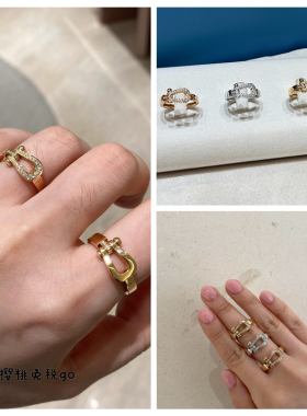 代购Fred斐登Force 10中号马蹄扣戒指 18K金镶钻情侣指环男女对戒