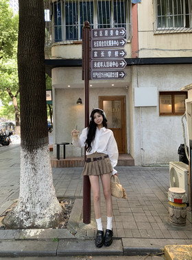 YAQING超好看格纹百褶短裙女春秋2024新款辣妹设计感小众防走光