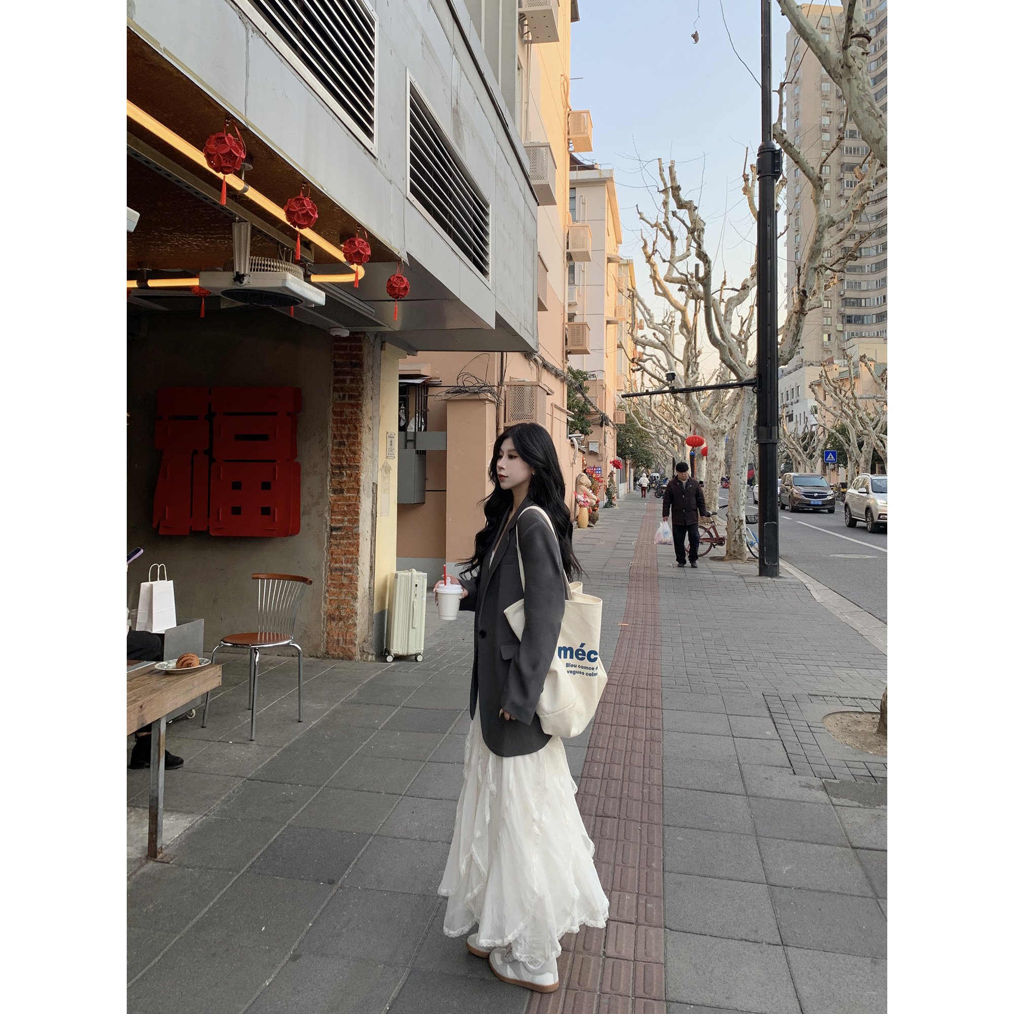 YAQING春秋季新款显瘦气质长裙子小众不规则仙女半身裙搭白色吊带