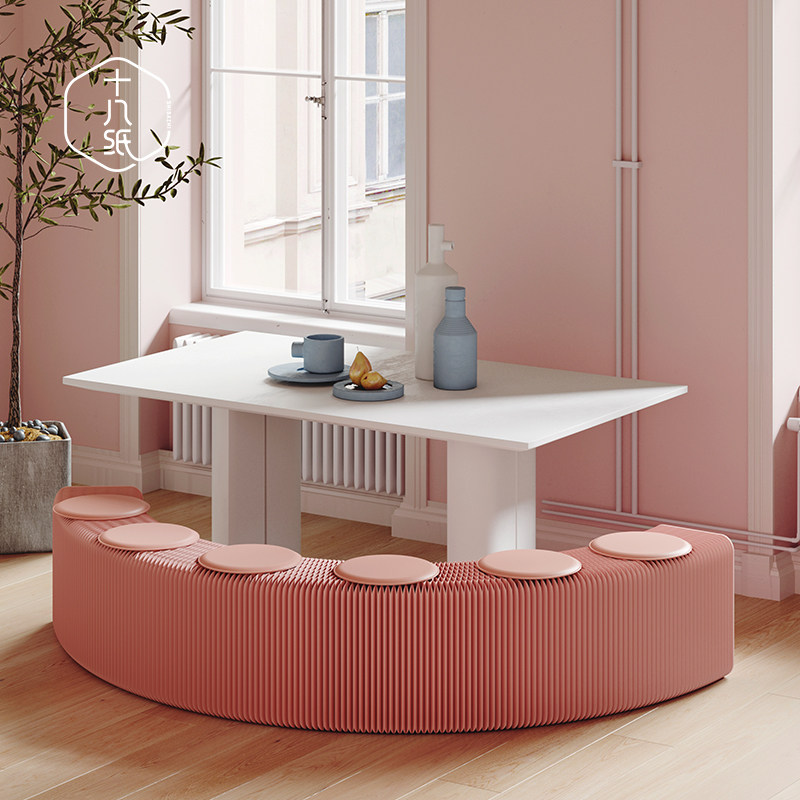 十八纸折叠长凳多人座凳伸缩沙发凳床尾凳创意时尚展览活动多巴胺