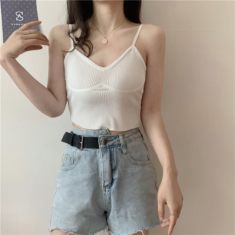 Real price real shot ~ New V-neck short knitted versatile suspender vest