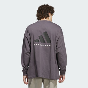 阿迪达斯专业运动男女情侣款纯棉篮球运动宽松长袖T恤